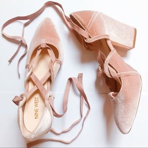 NWOT Nine West Velvet Lace Up Heels Pink Nude